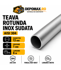 Teava rotunda inox sudata AISI 304, 13 x 1 mm, 6 metri Teava rotunda inox sudata AISI 304, 13 x 1 mm, 6 metri